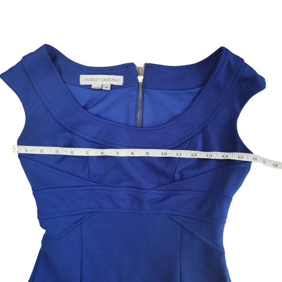 Maggy London Women's sapphire royal Blue Sheath Dress Knee-Length Cap sleeve 4 - Picture 7 of 7